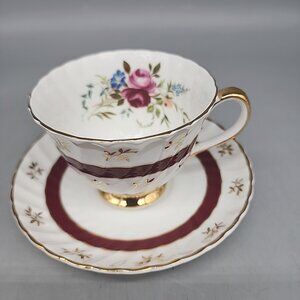 Vintage Royal Adderley Fine Bone China Teacup & Saucer Burgundy/Gold England
